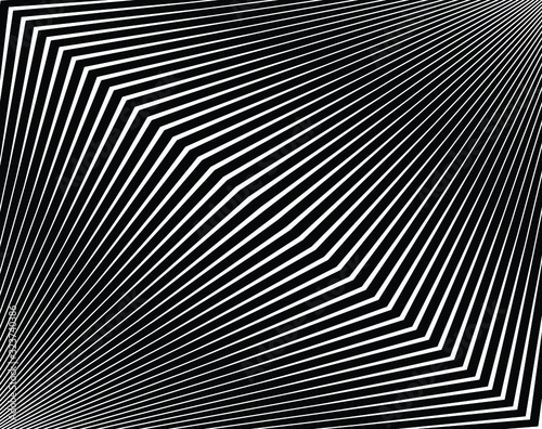 Abstract background with optical illusion wave. Black and white horizontal lines with wavy distortion effect for prints, web pages, template, posters, monochrome backgrounds and pattern