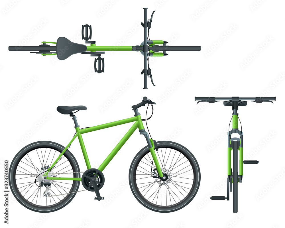 © Golden Sikorka - Flat cycling side view, back and top view isolated on white.