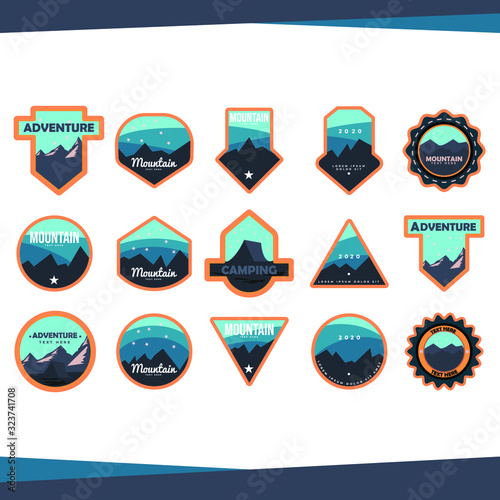 Mountain adventure emblems, badges and logo patches.