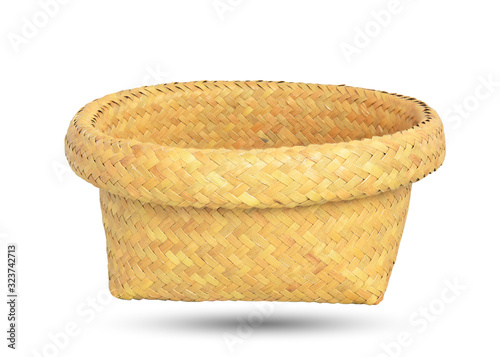 Woven basket, made from Krajood (Sedge) isolated on white and clipping path. photo