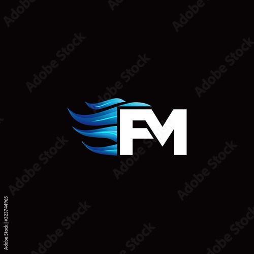 FM monogram logo with blue fire style design template