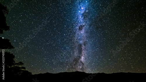 Timelapse of night sky with falling stars and Milky Way