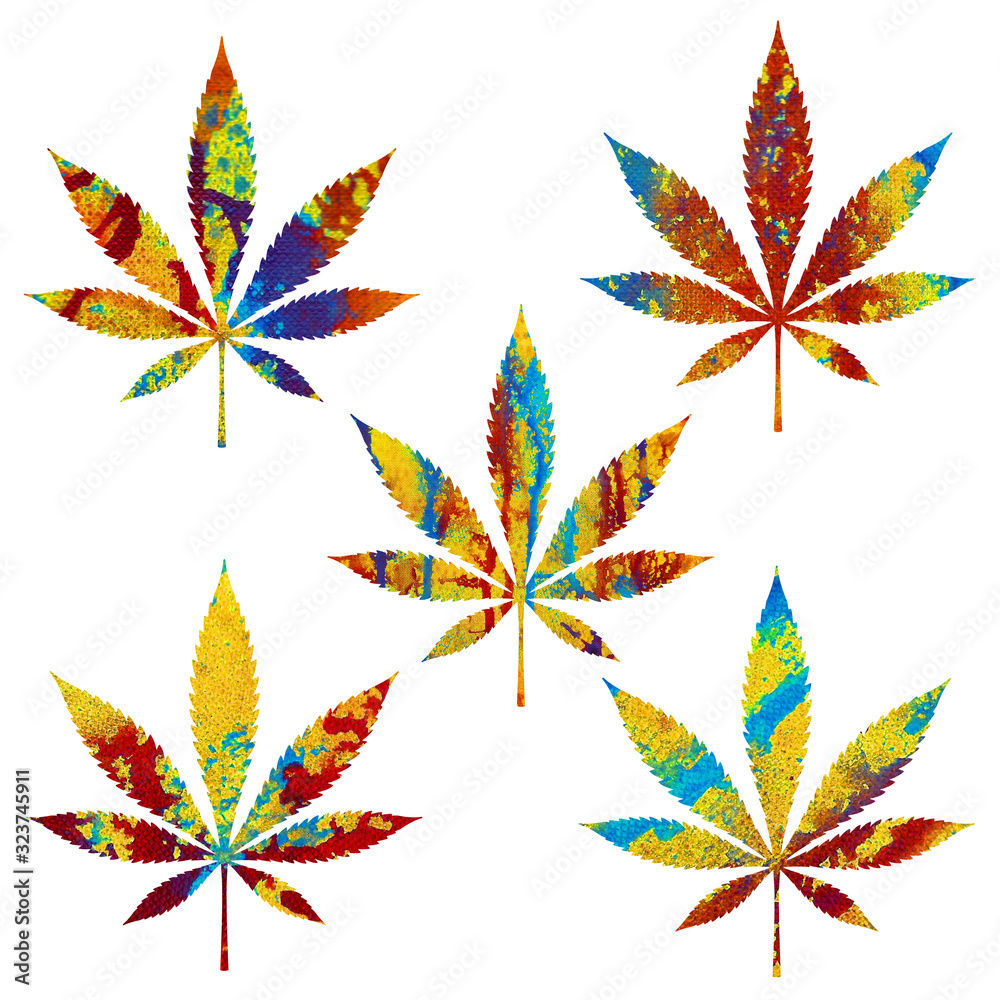 5 Acrylic Ink Drip Grunge Cannabis Leaves 5 Acrylic Ink Drip Grunge Cannabis Leaves