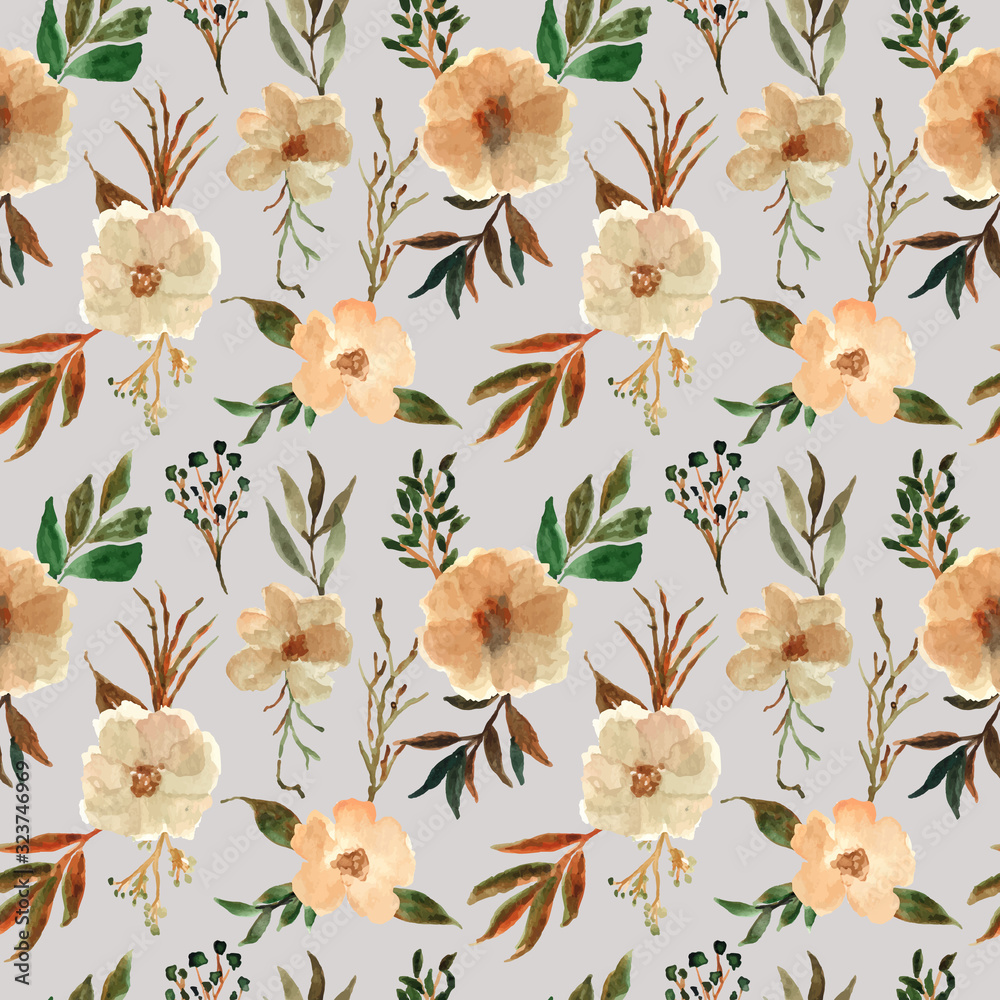 beautiful vintage flower watercolor seamless pattern