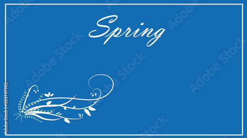Spring flower landscape. Spring blooming spring flowers against beige background. Multi-colored flowers in spring. Lettering Spring. copyspace