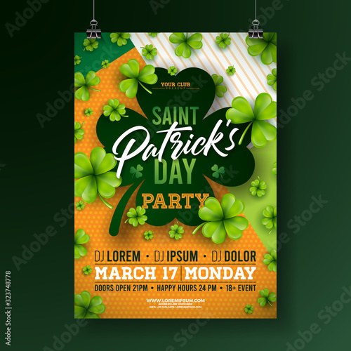 Canvas Print Saint Patricks Day Party Flyer Illustration with Clover and Typography Letter on Abstract Background