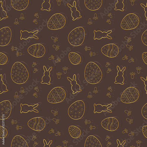 Seamless pattern with Easter motifs on a brown background. Rapport.
