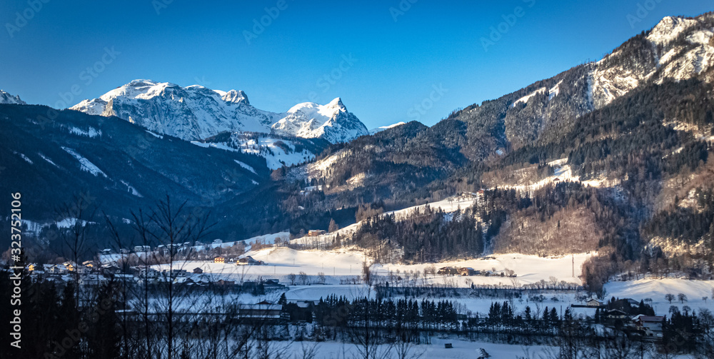 Beautiful alpine winter wonderland near Salzburg, Austria