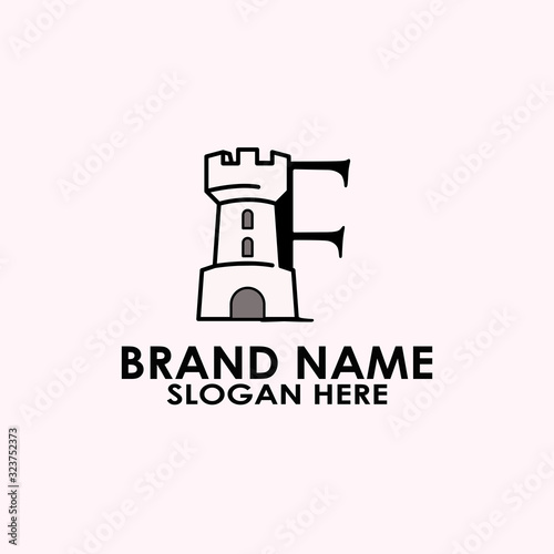 logo letter f with icon castle vector design