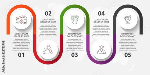 Vector template circle infographics. Business concept with 5 options and parts. Five steps for graph, diagrams, slideshow. Path step by step