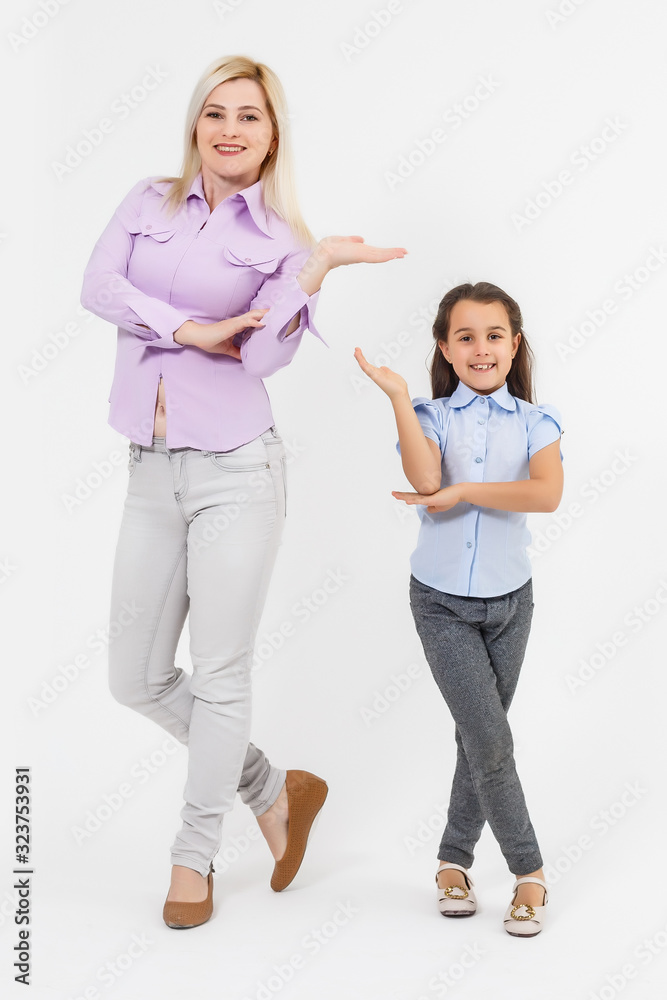 mother and little daughter full length portrait on white mother and little daughter full length portrait on white