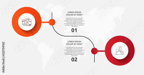 Vector template circle infographics. Business concept with 2 options and parts. Two steps for diagrams, flowchart, timeline. Path step by step
