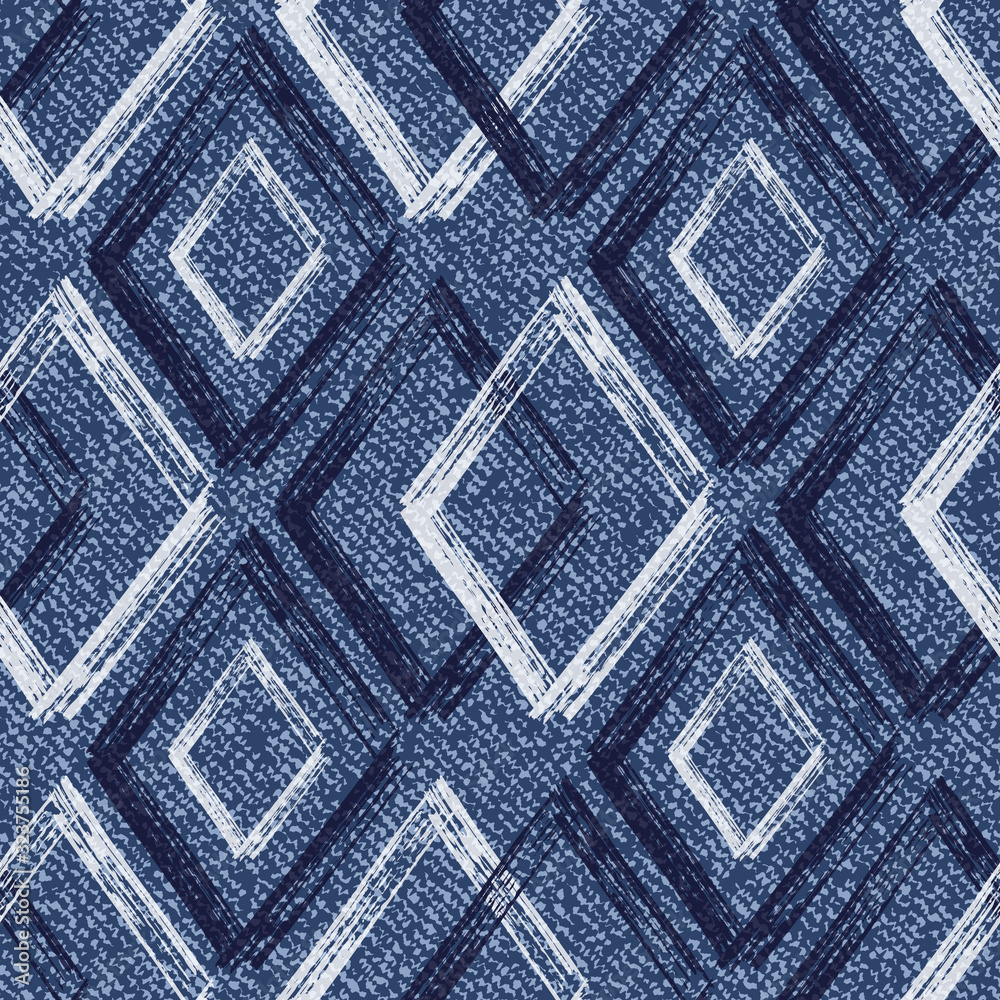 Vector Jeans background with Rhombus Paint Brush Strokes. Denim seamless pattern. Blue jeans cloth Vector Jeans background with Rhombus Paint Brush Strokes. Denim seamless pattern. Blue jeans cloth