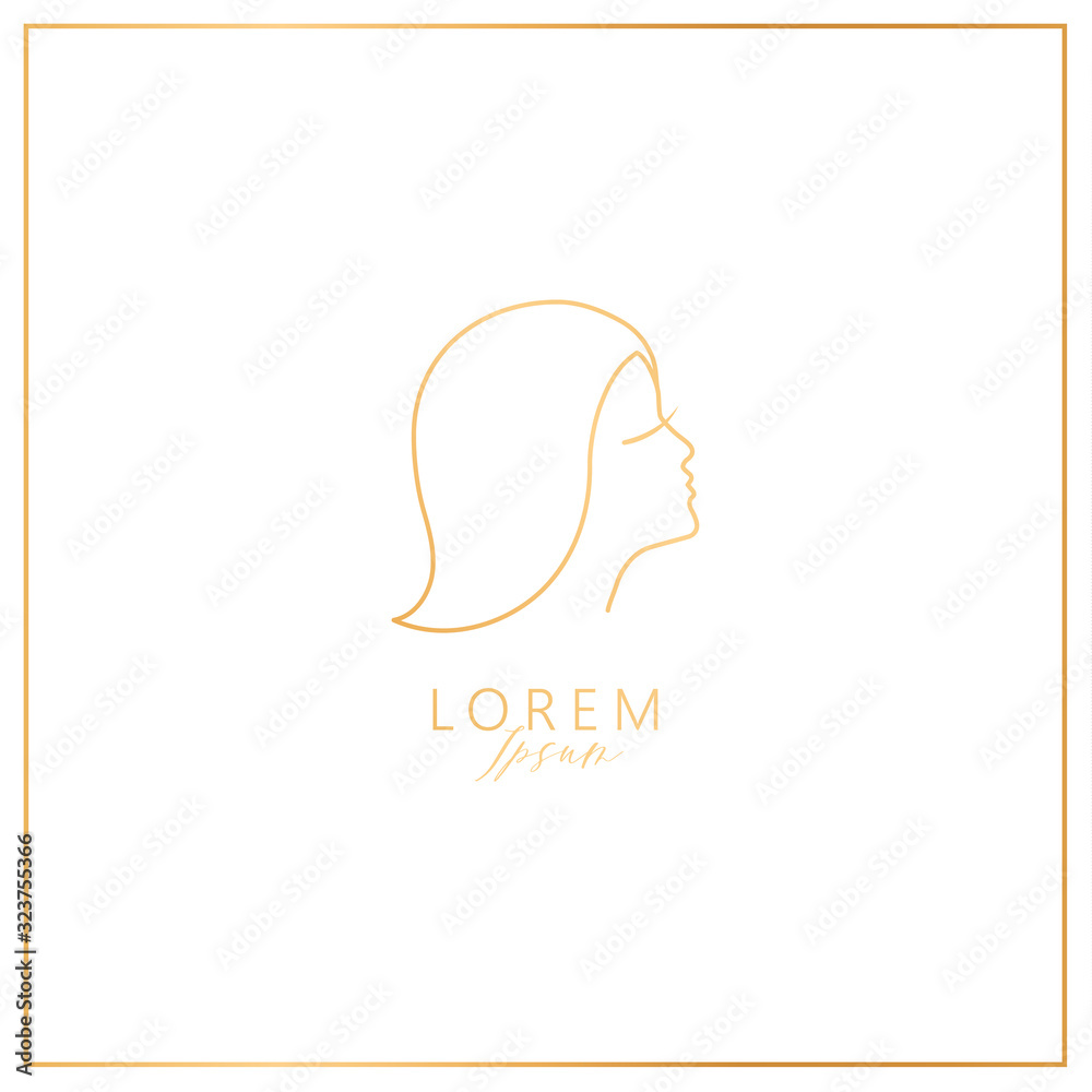 Girl with face and hair. Template for cosmetics, logo, sign and symbol. Line vector illustration. Femininity element. Girl with face and hair. Template for cosmetics, logo, sign and symbol. Line vector illustration. Femininity element.