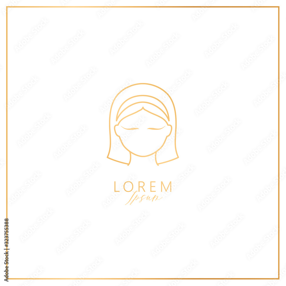 Girl with face and hair. Template for cosmetics, logo, sign and symbol. Line vector illustration. Femininity element. Girl with face and hair. Template for cosmetics, logo, sign and symbol. Line vector illustration. Femininity element.