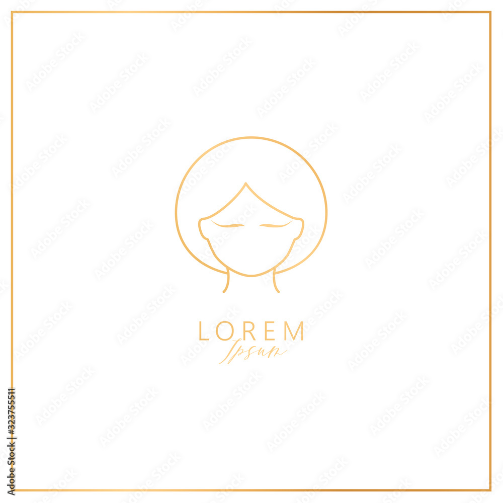 Girl with face and hair. Template for cosmetics, logo, sign and symbol. Line vector illustration. Femininity element. Girl with face and hair. Template for cosmetics, logo, sign and symbol. Line vector illustration. Femininity element.