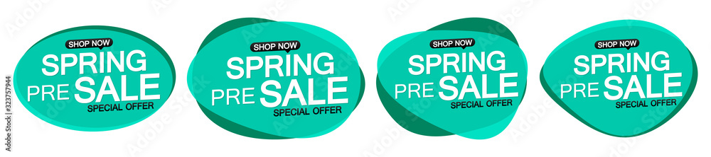 Set Pre-Order Spring Sale bubble banners design template, discount tags, app icons, vector illustration