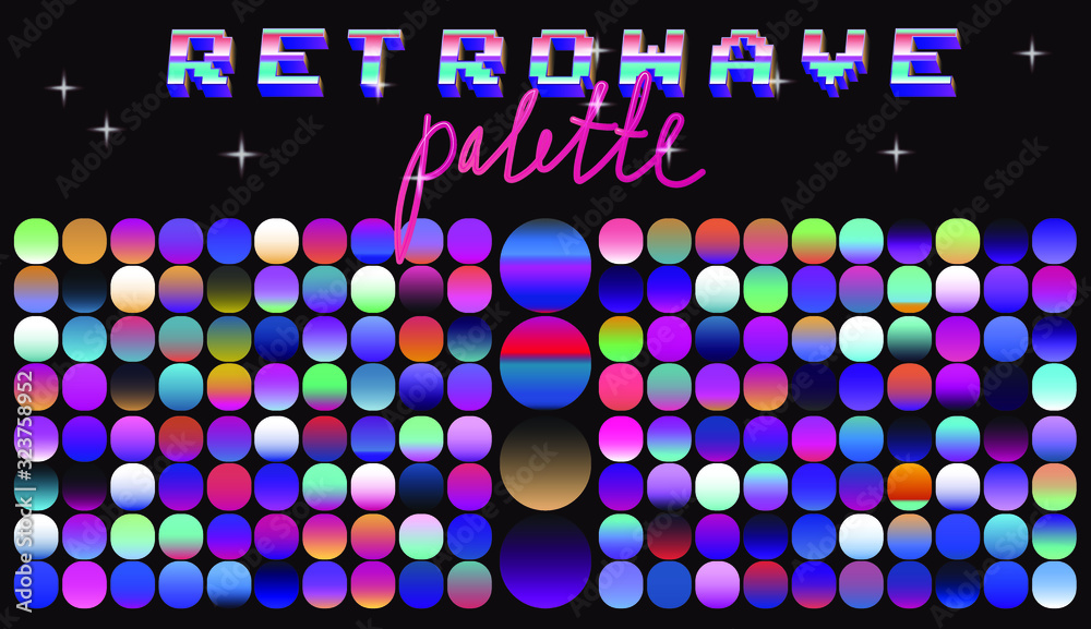 Vecteur Stock Set of duotone and holographic swatches for trendy coloring.  Retrowave neon color palette. | Adobe Stock