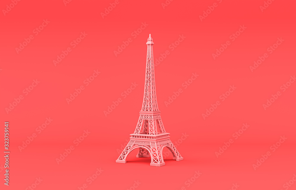 Mini Eiffel Tower, single room accessory in monochrome pink background, 3d rendering