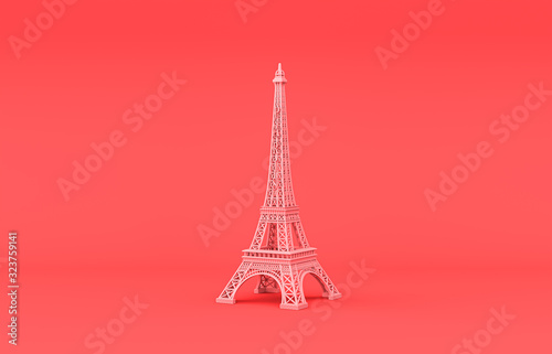 Mini Eiffel Tower, single room accessory in monochrome pink background, 3d rendering