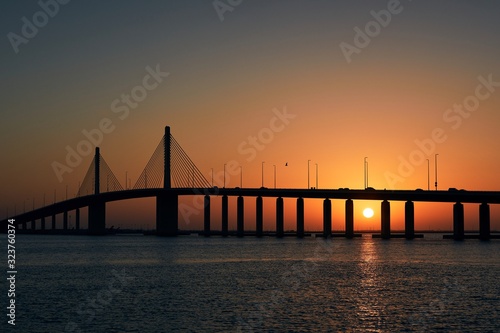 Silhouette of bridge at sunset © Chalabala
