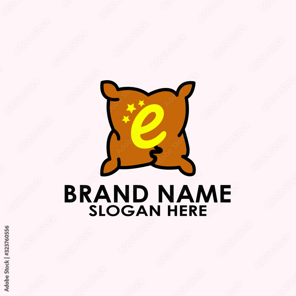 logo letter e with icon pillow vector design