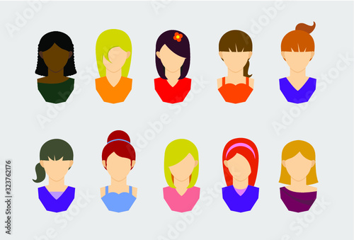 Various simple face of woman personality icon set  photo