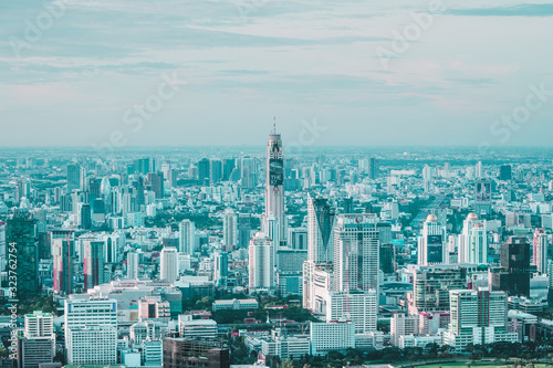 Vew of Bangkok skyline and skyscraper seen from Mahanakhon Tower Famous skyscrapers in day time
