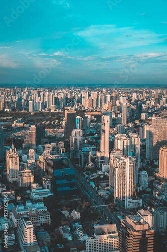 Vew of Bangkok skyline and skyscraper seen from Mahanakhon Tower Famous skyscrapers in day time © kingrobert