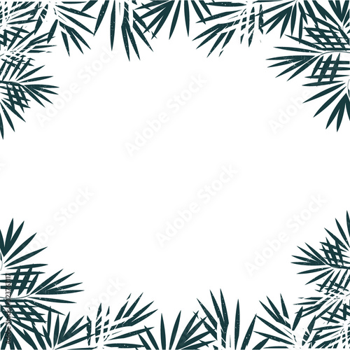 Hand drawn blue background of tropical palm leaves. Vector background.