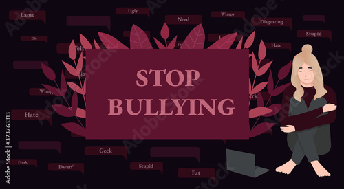 Unhappy teen getting cyber bullying, victim of net trolling, depression, social medial danger