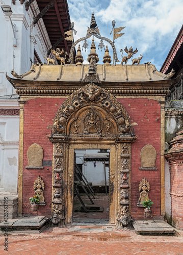 Ancient Royal Palace and Golden Gate on Durbar square in Bhaktapur Nepal, listed as a World Heritage by UNESCO