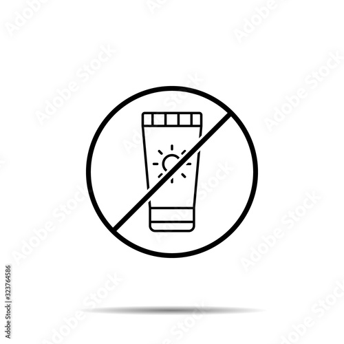 No sun cream icon. Simple thin line, outline vector of beauty ban, prohibition, forbiddance icons for ui and ux, website or mobile application