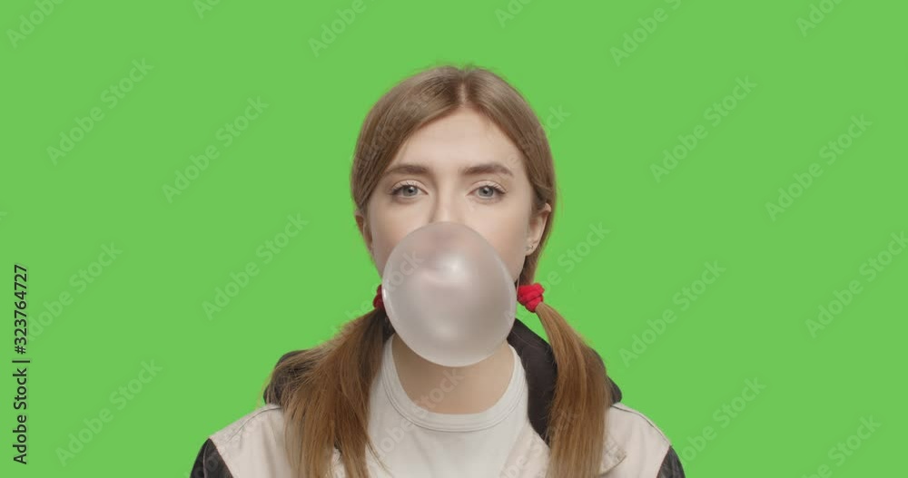 woman chewing bubble gum