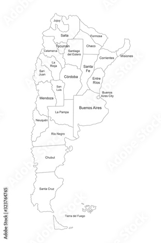 Political map of argentina with name labels. Perfect for business concepts, backgrounds, backdrop, poster, sticker, banner, label and wallpaper.