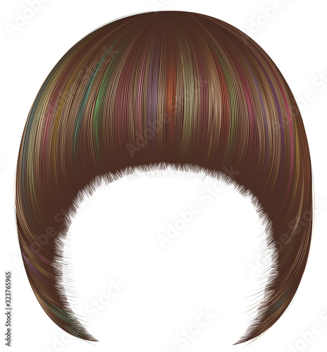 trendy  woman  hairs Pageboy with fringe  . light colorful stripes color .  medium length . beauty style . realistic  3d .