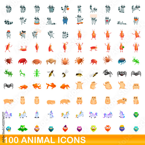 100 animal icons set. Cartoon illustration of 100 animal icons vector set isolated on white background