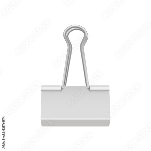 Realistic white binder paper clip. Office stationery 3D icon