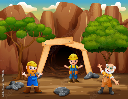 Happy miners after work in a mine