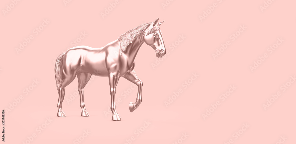 Obraz premium minimal is fashion rose gold horse isolated on trendy color background