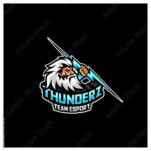 Zeus Thunderbolt Esport gaming mascot logo template Vector. Modern Head Zeus Thunderbolt Logo Vector, Illustration