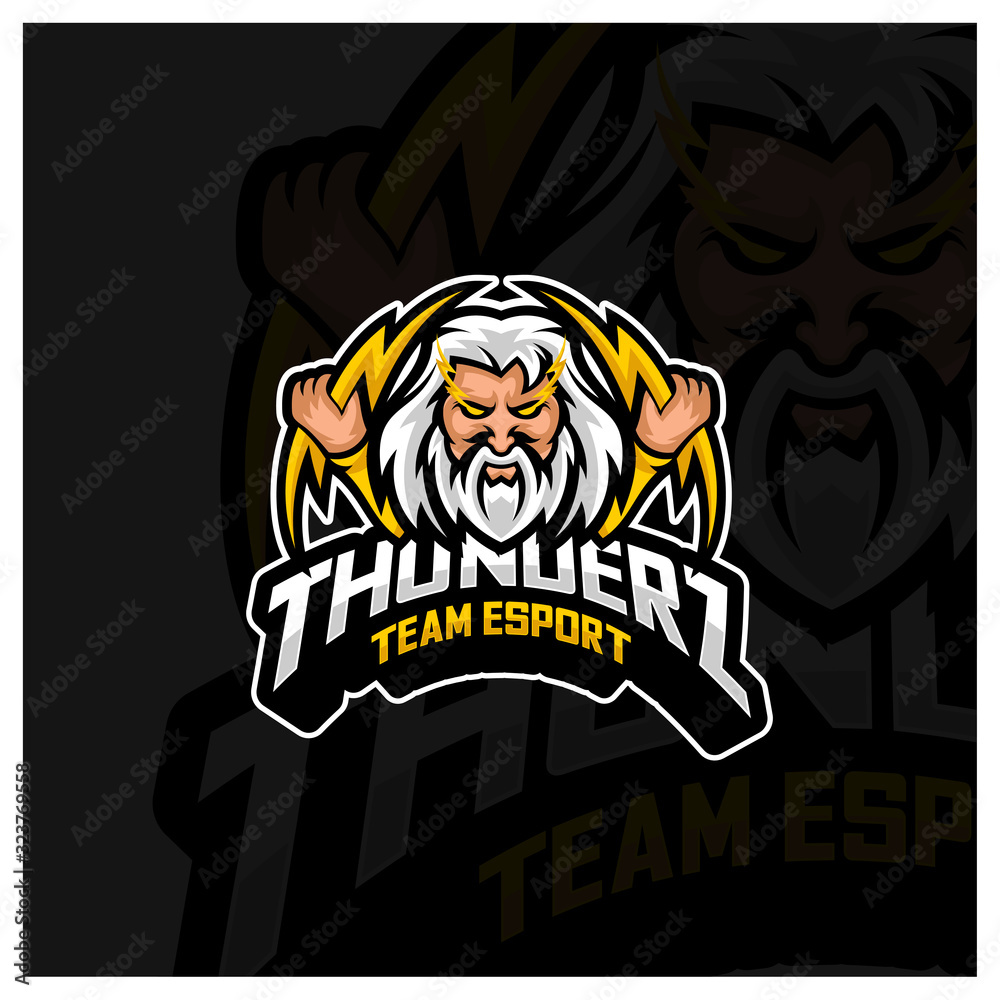 Zeus Thunderbolt Esport gaming mascot logo template Vector. Modern Head Zeus Thunderbolt Logo Vector, Illustration