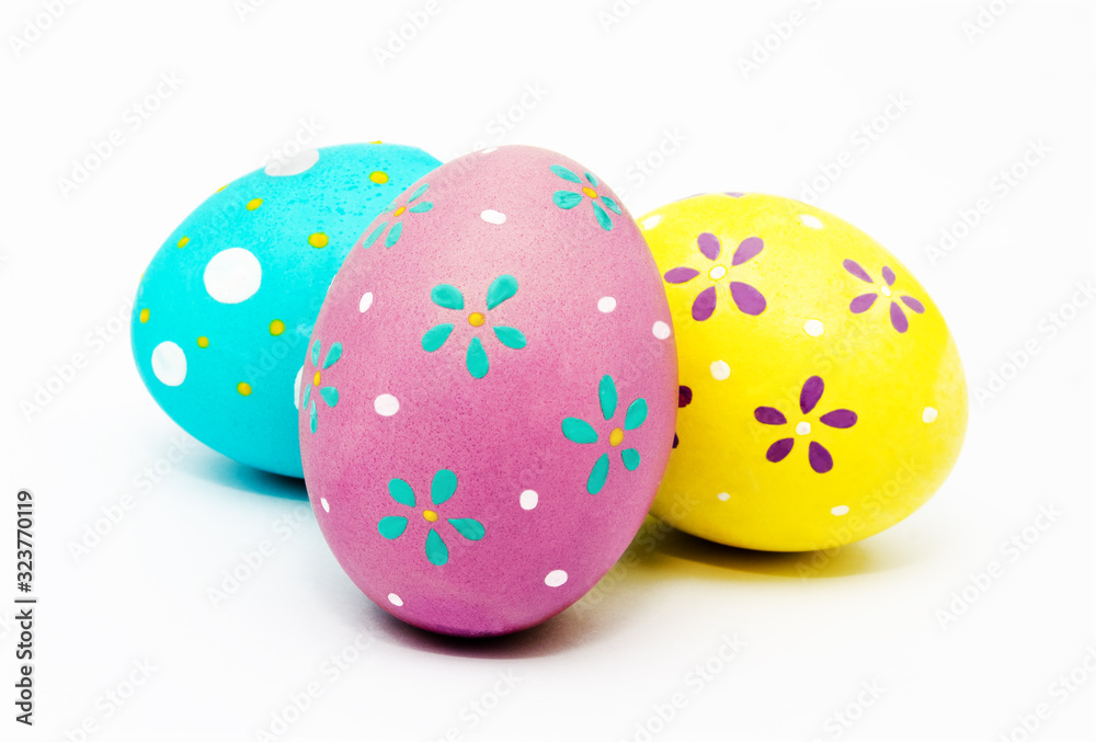 Colorful handmade painted easter eggs isolated on a white