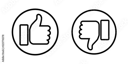 Thumbs up and down like dislike line icons for social network