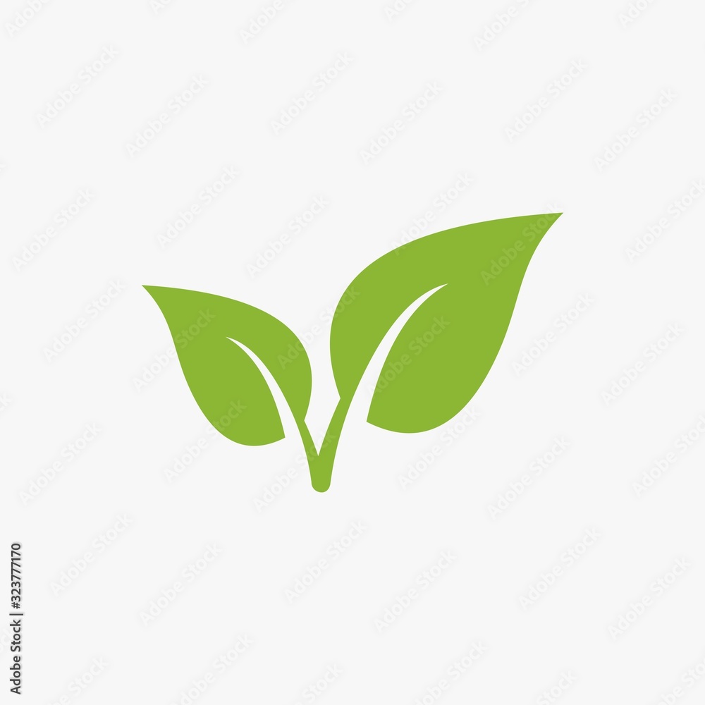 Fototapeta green leaf vector icon, green leaf ecology nature element vector design on white background