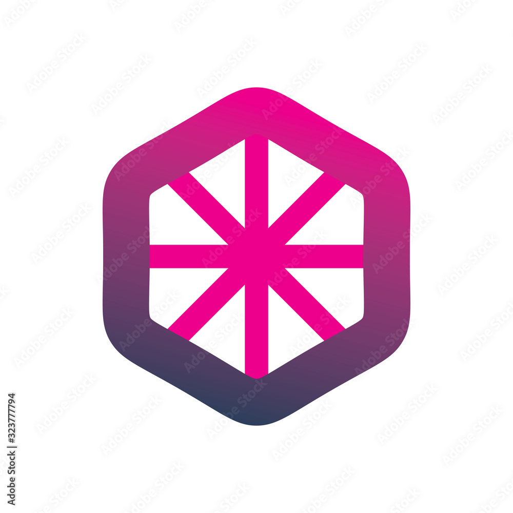 pink color spin hexagon color line logo design