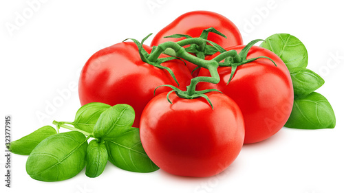 tomato and basil isolated on white background, clipping path, full depth of field