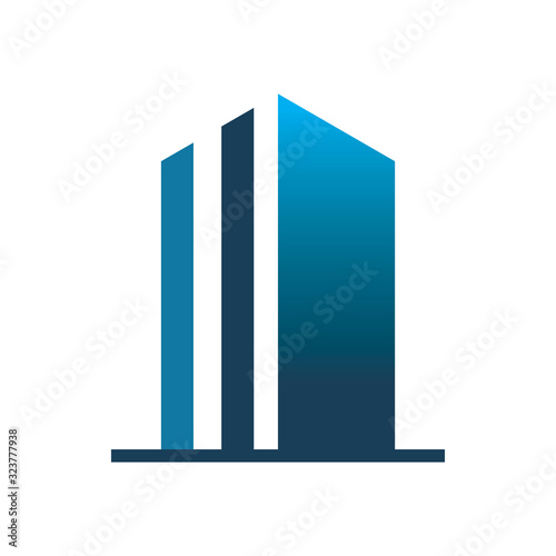 blue tower building color logo design