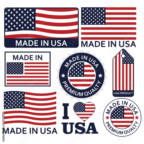 made in the usa labels set, american product emblem Vector illustration