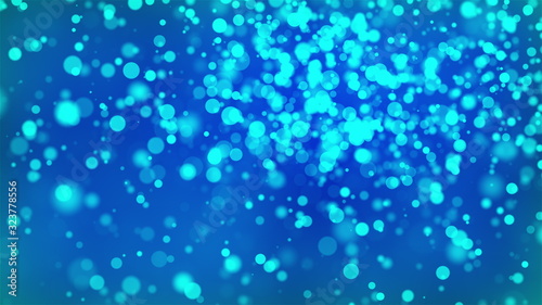 Beautiful blue glowing bokeh, shallow depth of field, computer generated abstract background, 3D rendering backdrop